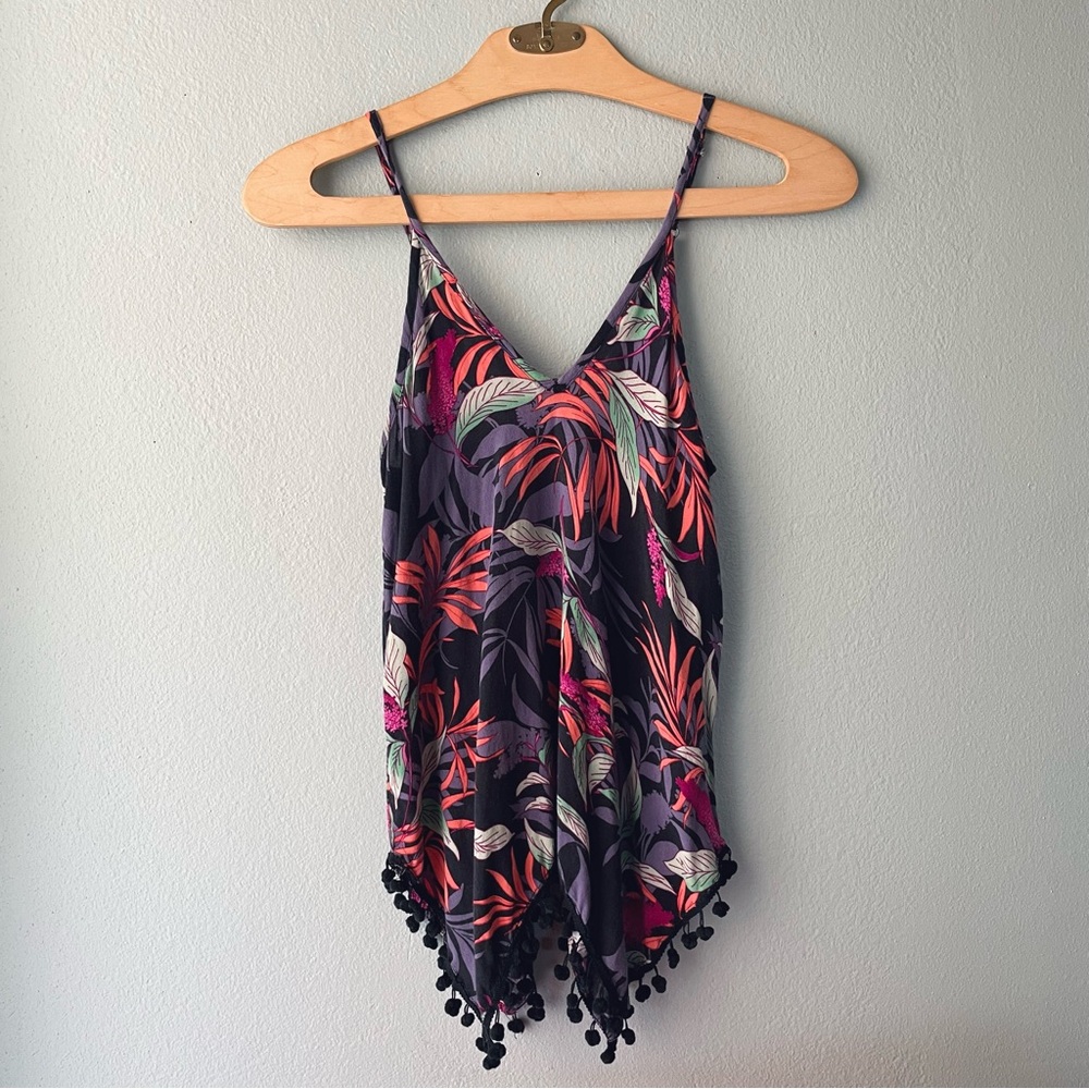 ♦️5/$15♦️ Japna | Tropical Tank Beach Cover-Up w Pom-Pom Trim